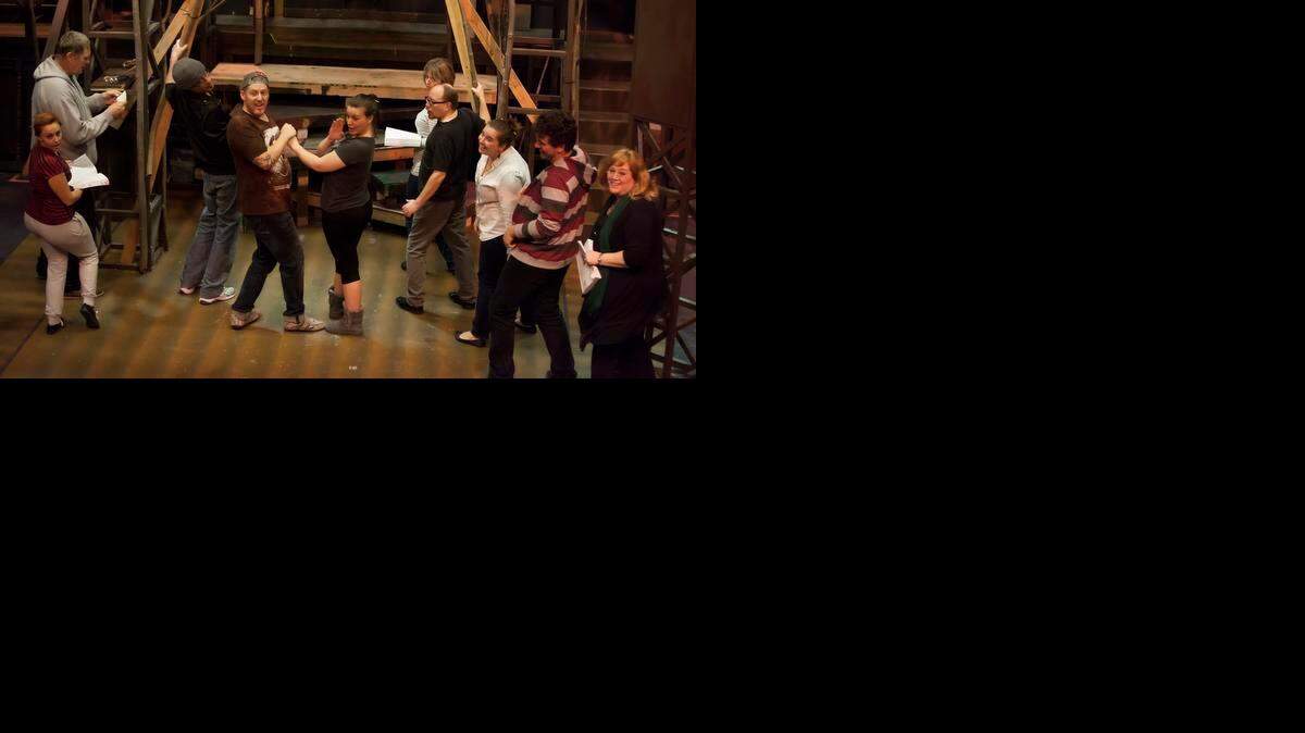 
The cast of Playhouse Merced’s production of “Into the Woods” rehearses a number.
