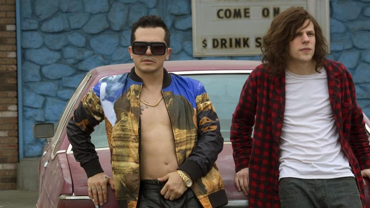 
John Leguizamo, left, and Jesse Eisenberg appear in the stoner spy film “American Ultra.” 
