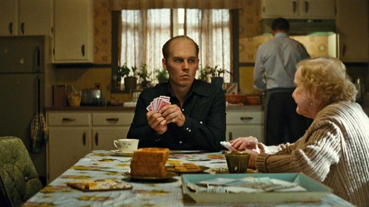 
Johnny Depp portrays James “Whitey” Bulger in a scene from “Black Mass,” based on the true tale of a Boston mobster who turned FBI informant.
