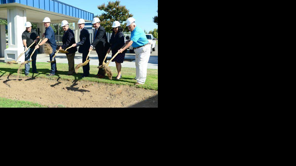 State Superintendent of Public Instruction Tom Torlakson, center, breaks ground with local officials on a special education facility at Joe Stefani School in the Beachwood area on Friday. The officials are, from left, MCOE Board member Chris Chavez, sate Sen. Athony Cannella, Merced County Superintendent of Schools Dr. Steven E. Gomes, Torlakson, Assemblyman Adam Gray, Merced City Schools Superintendent Rosemary Parga-Duran, and Merced City School Board member Gene Stamm.
