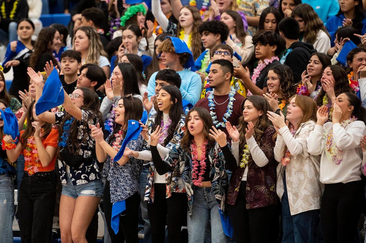 The Atwater High School student section cheers during a game against El Capitan at Atwater High School in Atwater, Calif., on Wednesday, Jan 17, 2024.