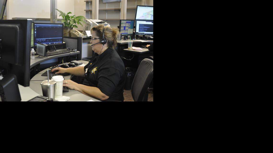 Dispatcher Julie Jones is shown Monday, Sept. 29, 2014, at the sheriff’s new dispatch center at Castle Airport. An opening ceremony was held at the building Monday.
