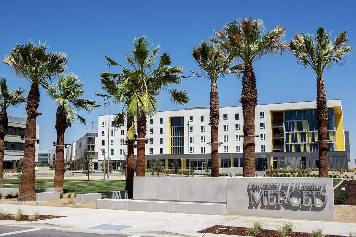 A sign in front of University Plaza on the University of California, Merced campus in Merced, Calif., on Thursday, Aug. 6, 2020.