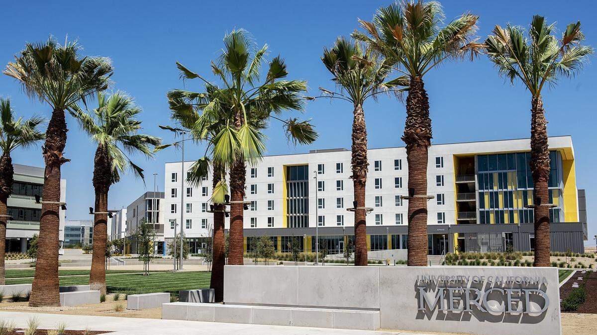 A sign in front of University Plaza on the University of California, Merced campus in Merced, Calif., on Thursday, Aug. 6, 2020.
