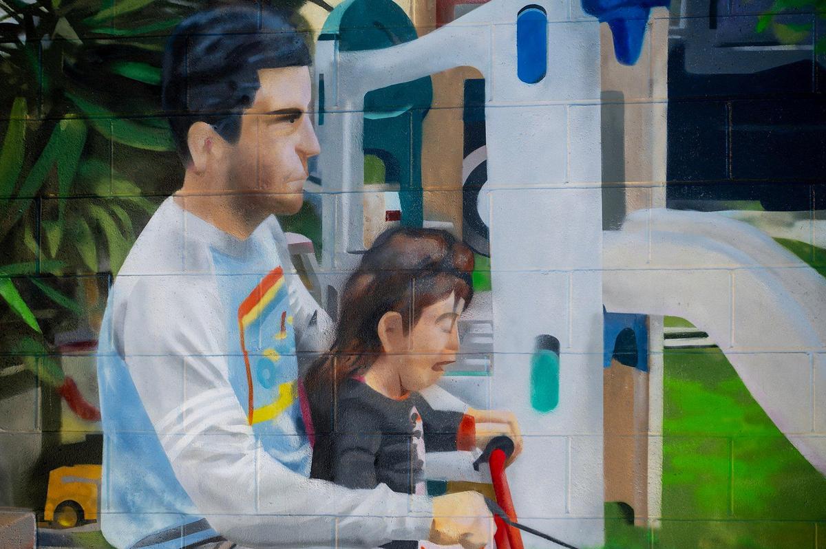 A portion of a mural painted on a wall of the McNamara Youth Center Building by artist Eddie Rodriguez at McNamara Park in Merced, Calif., on Friday, Jan. 10, 2025.