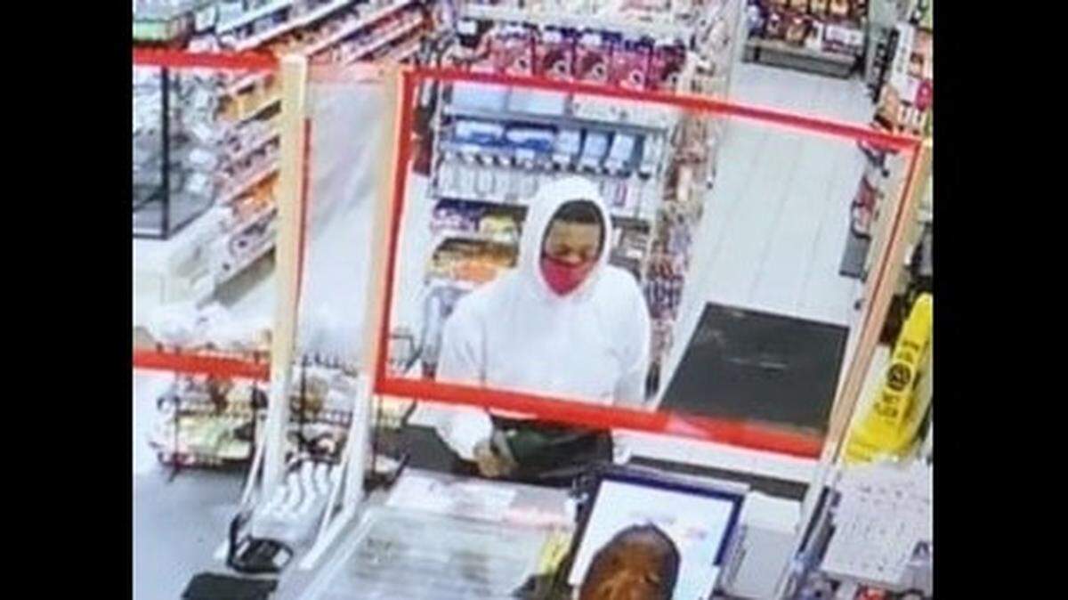 The Merced Police Department has asked the public for help identifying an armed robbery suspect captured on surveillance video Sunday, at a 7-Eleven store located at 77 East Olive Ave. in Merced. Image courtesy of Merced Police Department.