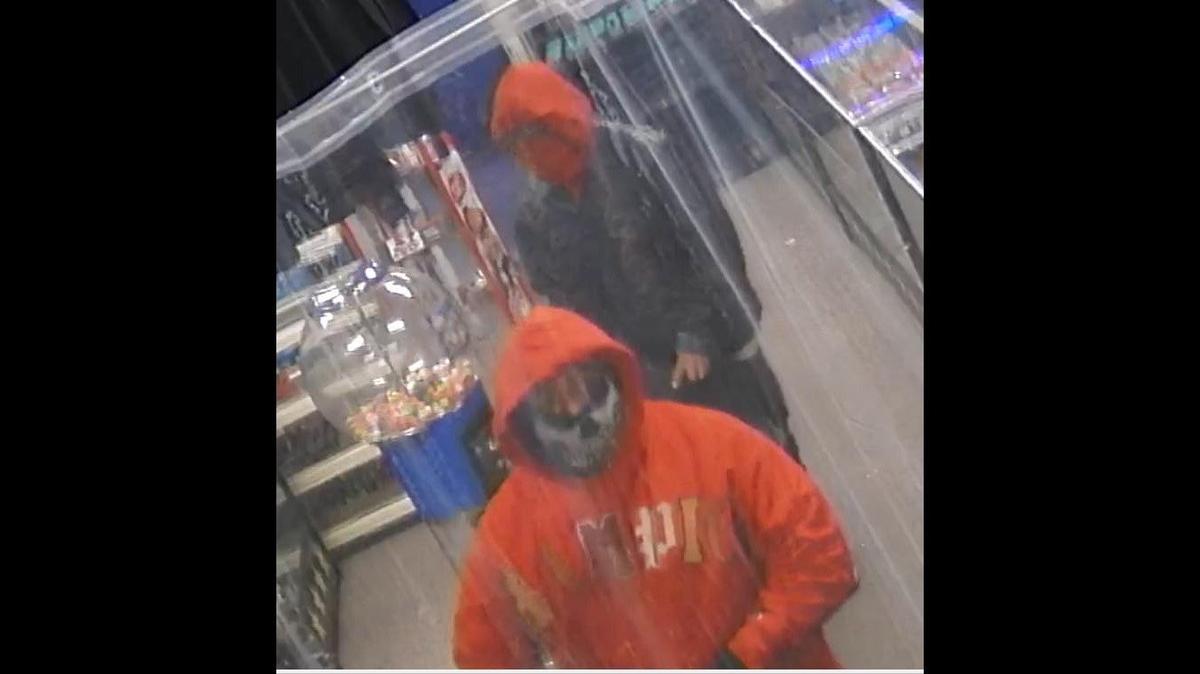 Authorities are looking for two suspects allegedly involved in an armed robbery at the GS Smoke Shop in Atwater on Monday, according to the Atwater Police Department. Police said one of the suspects allegedly brandished a sawed off shotgun during the robbery. Image courtesy of Atwater Police Department.