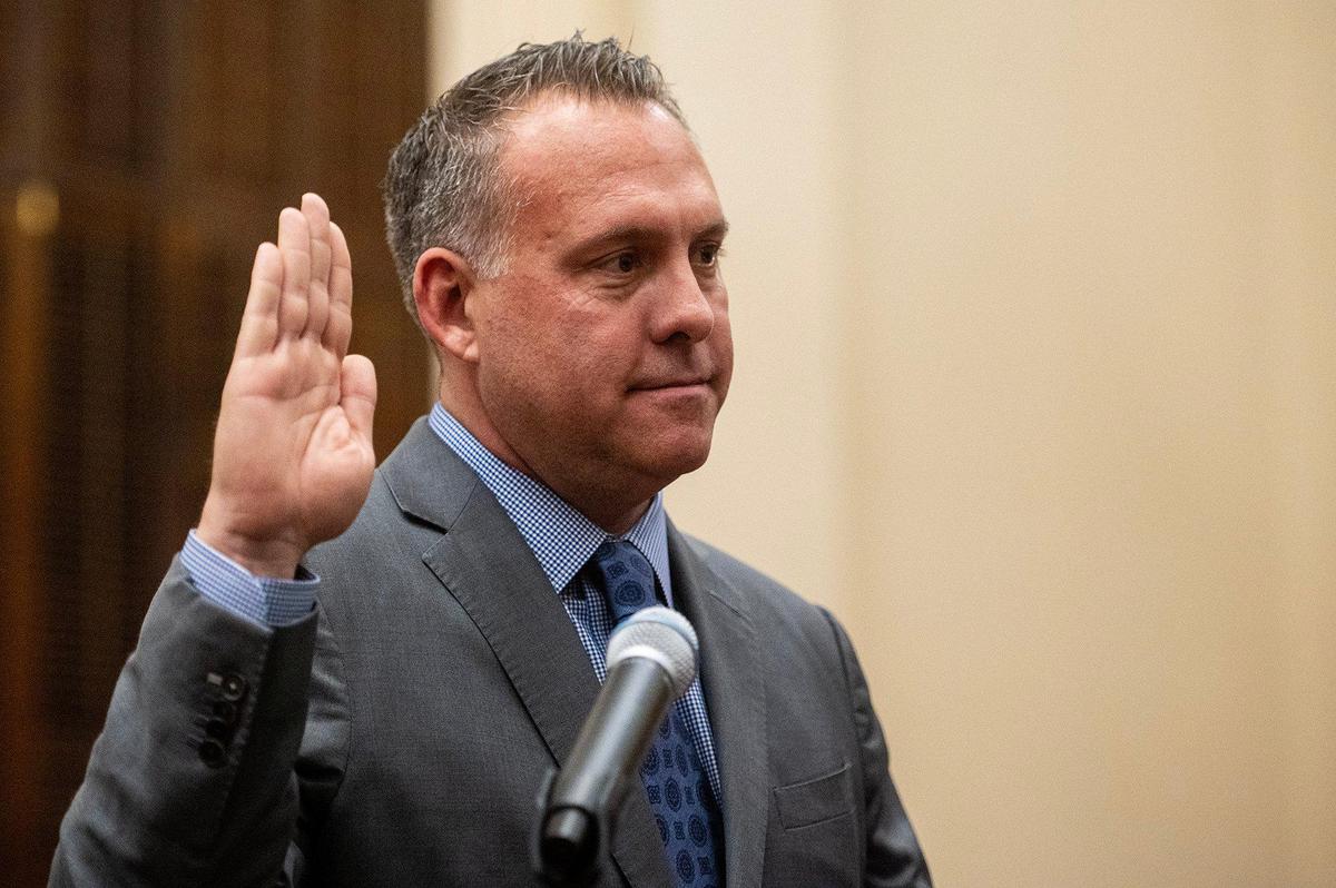 United States Representative Adam Gray takes the ceremonial oath of office during a swearing-in ceremony at the Merced County Courthouse Museum in Merced, Calif., on Thursday, Jan. 30, 2025. Gray was officially sworn in as a member of the 119th congress on Jan. 3, 2025.
