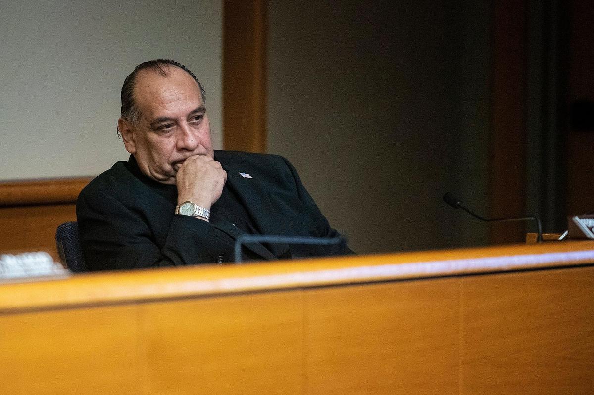 District 2 Councilmember Fernando Echevarria looks on during a Merced City Council meeting in Merced, Calif., on Monday, July 20, 2020.
