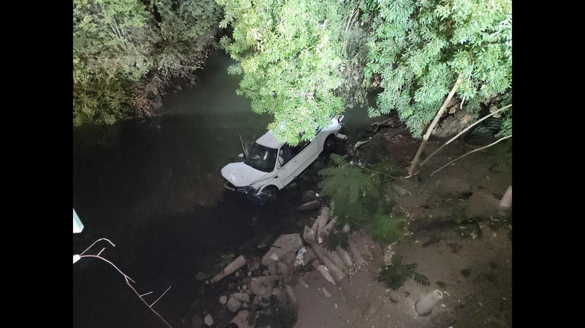 A 26-year-old man is dead after the truck he was driving along G Street veered off the road and crashed through bridge railing before falling into Bear Creek, according to the Merced Police Department. Image courtesy of Merced Police Department.