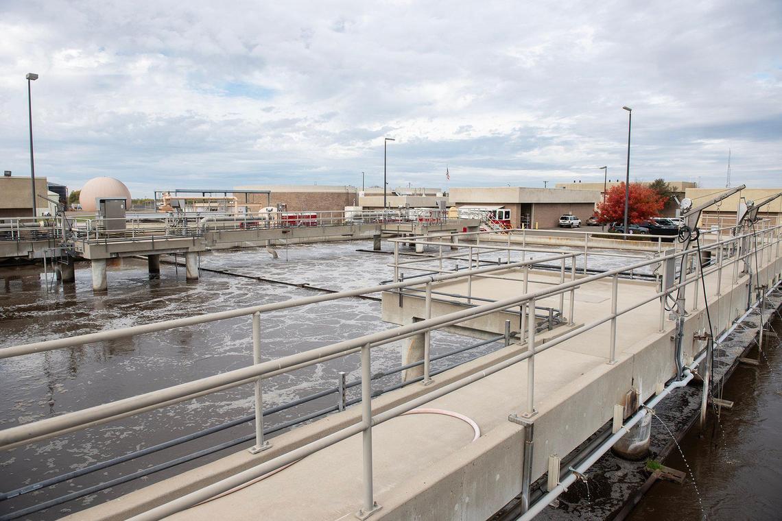 Wastewater in an aeration basin at the Wastewater Treatment Plant in Merced, Calif., on Thursday, Nov. 21, 2024.