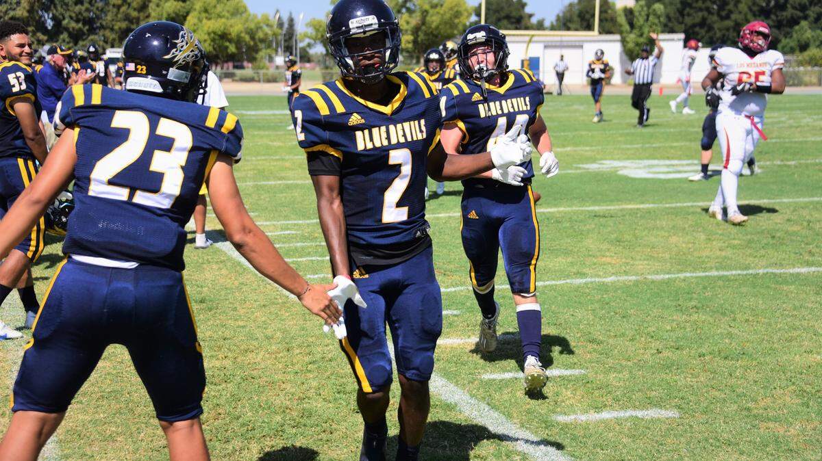 Merced College cornerback Alfonso Gary (2), shown here for Los Medanos earlier this season, returned an interception 37 yards for a score in a 42-10 win over Yuba College on Saturday, Oct. 2, 2021.