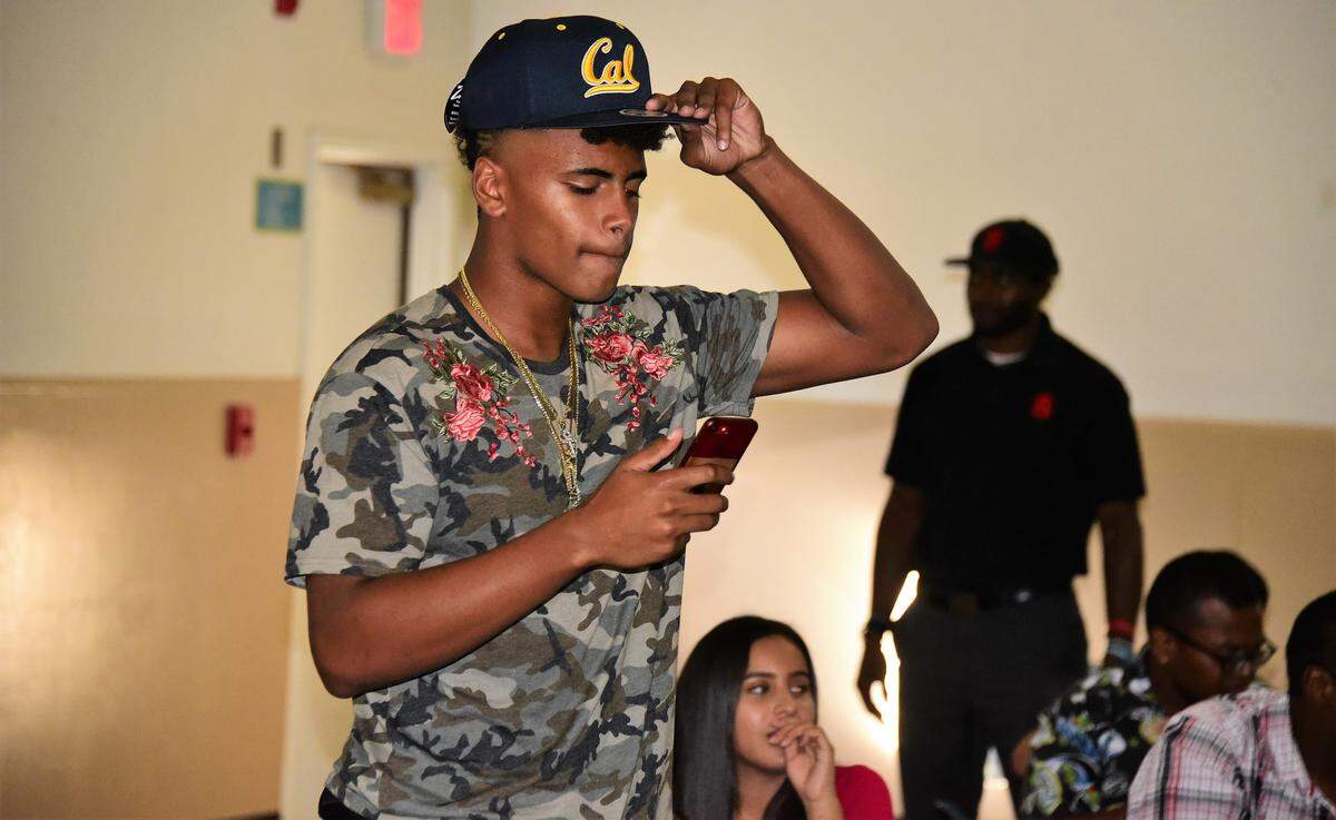 Buhach Colony senior Trey Paster announced he’s verbally committing to accept a football scholarship to Cal-Berkeley at the Atwater Community Center in front of family and friends on Sunday, July 14, 2019 in Atwater, Calif.