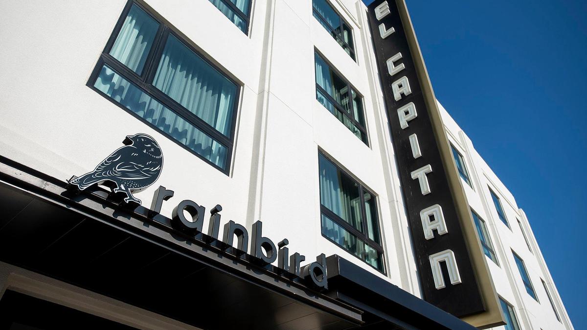 A sign hangs above an entrance to the Rainbird restaurant located inside the El Capitan Hotel at 609 W. Main Street in Merced, Calif., on Thursday, Jan. 20, 2022.