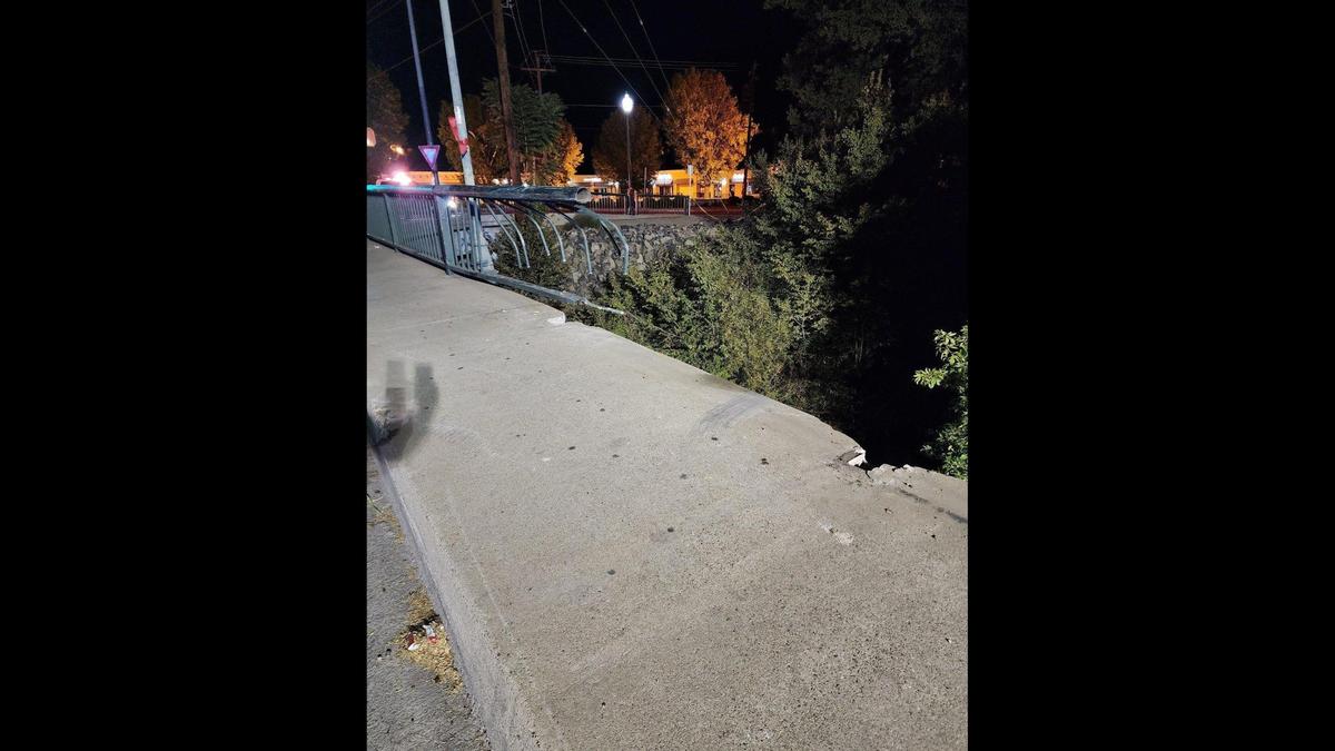 A 26-year-old man is dead after the truck he was driving along G Street veered off the road and crashed through bridge railing before falling into Bear Creek, according to the Merced Police Department. Image courtesy of Merced Police Department.