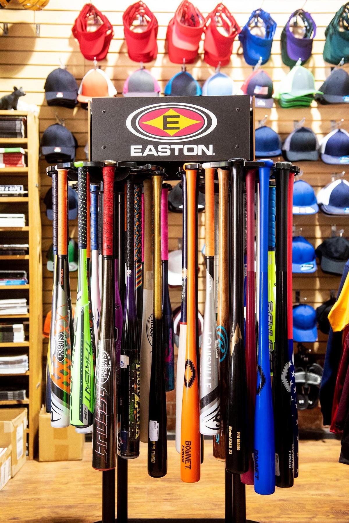 Athletic equipment for sale at McNamara Sports, located at 437 W. 18th Street in Merced, Calif., on Monday, May 8, 2023. The family owned store which sells athletic equipment, team uniforms, business apparel and offers screen printing and embroidery services, is celebrating 100 years in business