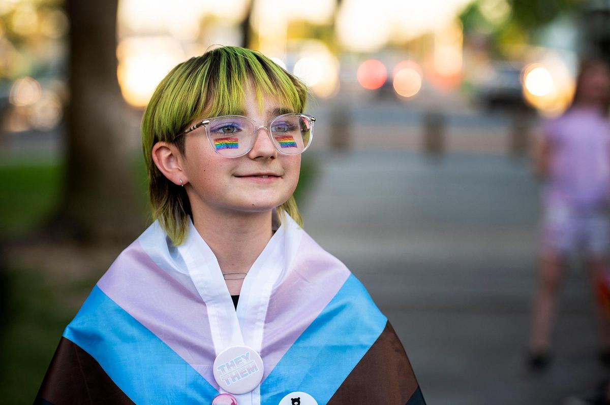 Alex Carlson, 11, of Merced, speaks about their experience as a non-binary and queer youth in the community during the Pride Progress flag raising ceremony at Bob Hart Square in Merced, Calif., on Wednesday, June 1, 2022. “As a kid, you know at school, there isn’t a lot of pride I guess,” Carlson said. Carlson said there are some teachers that are fine with it but that being a youth is hard especially now when everybody, including hateful people, know more about it. “It is also amazing just to see that we have a flag up, even just for a month, even just for a day, it’s still enough to brighten my whole world,” Carlson said. The Merced City Council approved the addition of the Pride flag to the regular flag calendar, meaning the flag will fly over Bob Hart Square annually during the month of June.