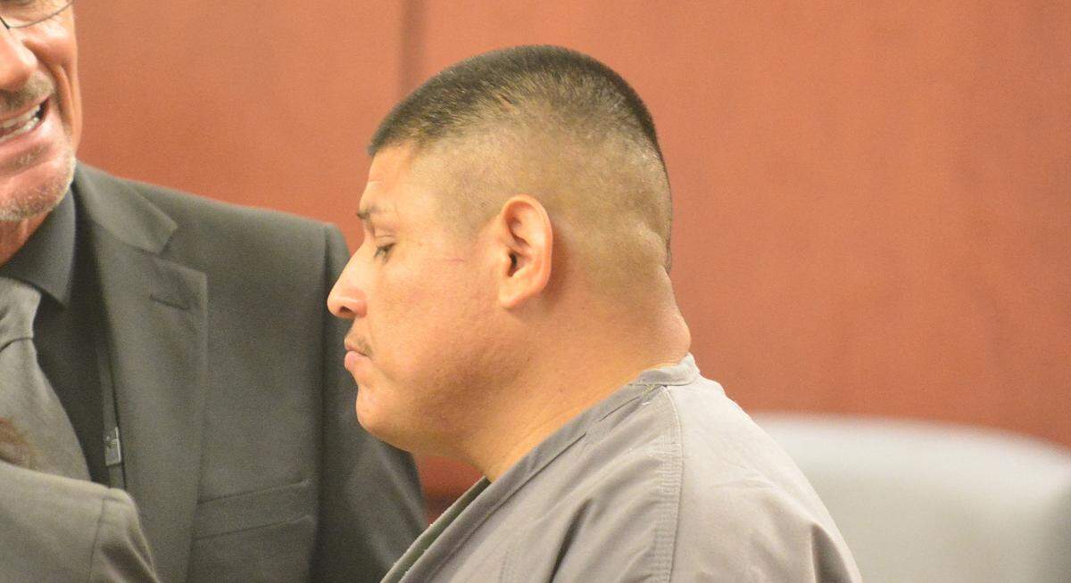 Jesus Ruiz, 33, of Turlock, looks down as Merced County Judge Jeanne Schechter sentences him to 60 years to life in prison for child sex crimes Friday, Aug. 16, 2019, in Merced Superior Court.