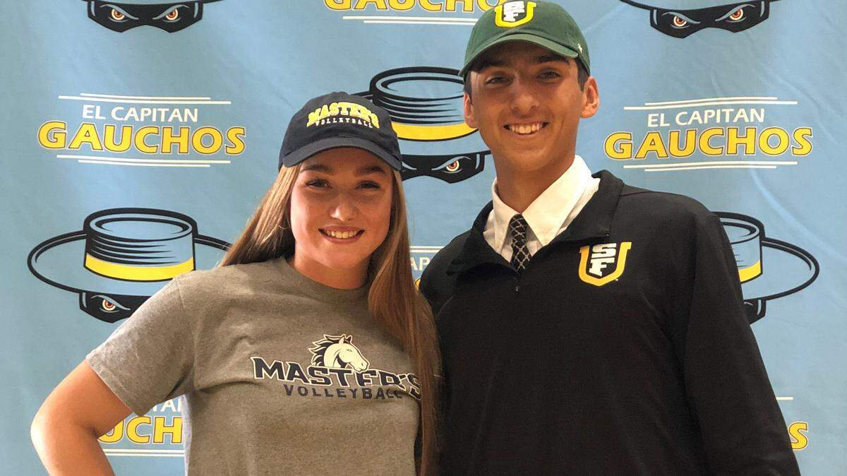 El Capitan High seniors Natalie Collins and Chase Minor celebrated their signings of national letters of intent to colleges on Thursday at El Capitan High School. Collins will play volleyball at The Masters University and Minor will play baseball at the University of San Francisco.