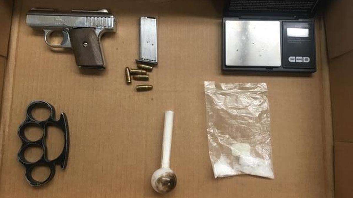 Chowchilla Police said Salvador Mendoza, 24, of Chowchilla, was arrested Saturday after an officer found a loaded handgun, brass knuckles and a bag of methamphetamine during a traffic stop. Photo courtesy of the Chowchilla Police Department.