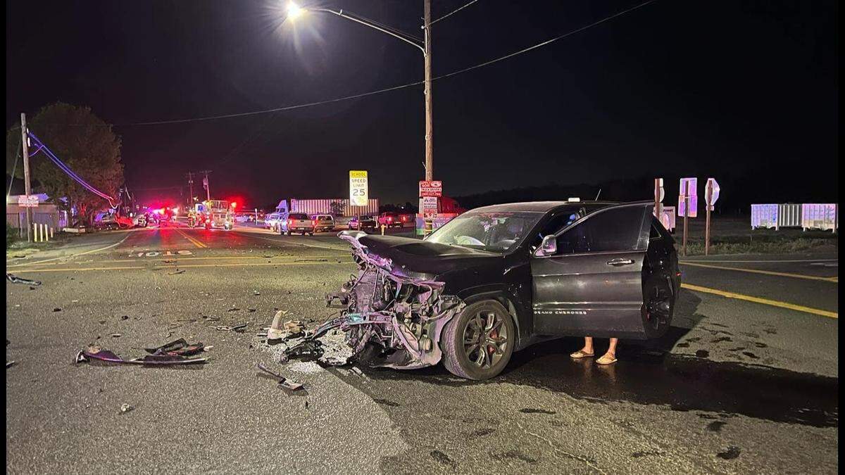 A Gustine car crash totaled two cars and resulted in one person being airlifted to a hospital, police said.