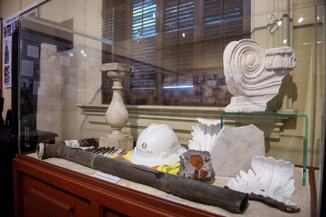 Stories, artifacts and photos which are part of the Merced County Courthouse Museum’s “Old Courthouse: 150 Years, 150 Stories” exhibit at the Merced County Courthouse Museum in Merced, Calif., on Wednesday, Oct. 1, 2025. The exhibit will open to the public on Oct. 4, during the courthouse’s 150th anniversary and community celebration event. 