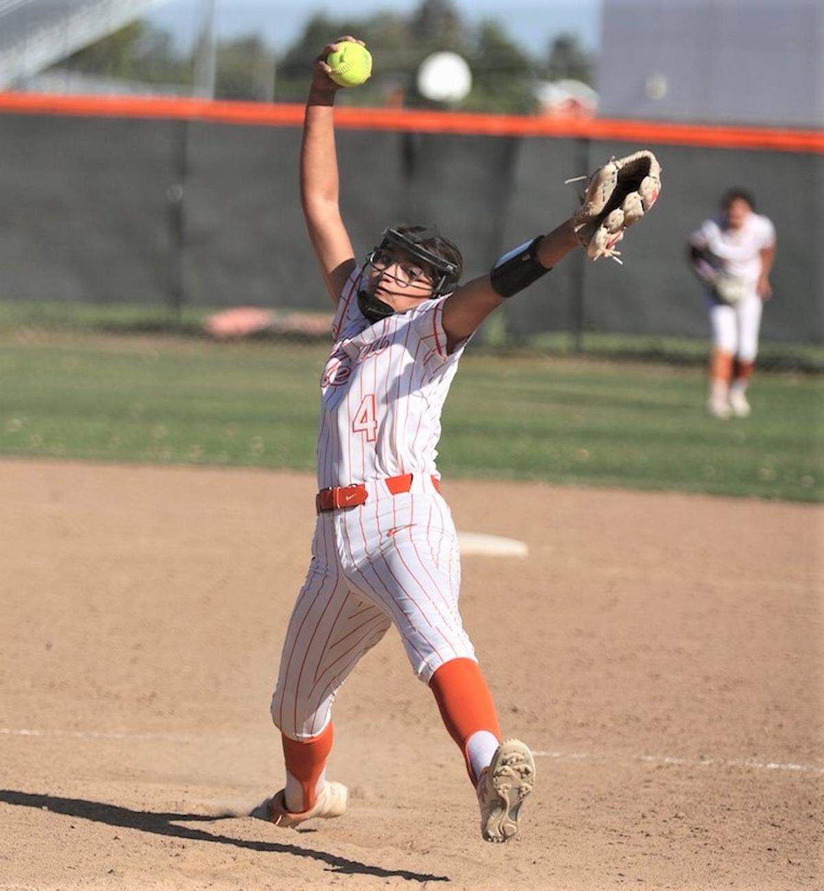 Merced High senior Melody Gomez delivers a pitch during the Bears’ 7-1 playoff win over Ceres on Tuesday, May 17, 2022 at Merced High School.