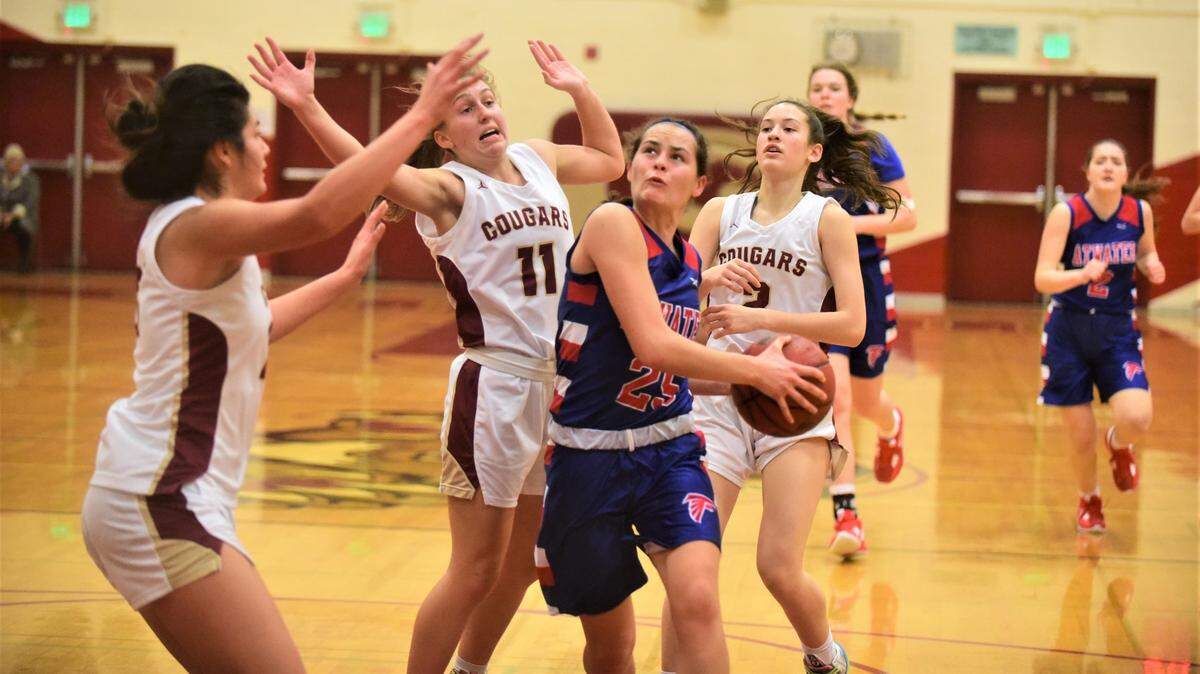 Atwater High School sophomore Karissa Hukill goes up for a shot during a 66-58 win over Golden Valley on Thursday, Jan. 5, 2022 at Cougar Arena at Golden Valley High School.
