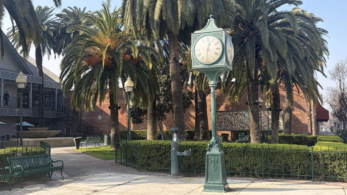 Merced’s Bob Hart Square clock is pictured on Jan. 15, 2026.
