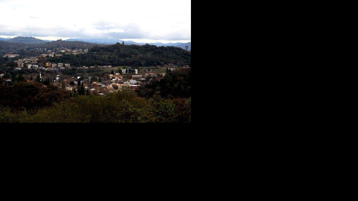 A view of Sonora from Dragoon Trail. A network of short trails loops around hills that overlook historic downtown Sonora. Several short segments of trail add up to about 2.5 miles with an elevation gain of about 300 feet.
