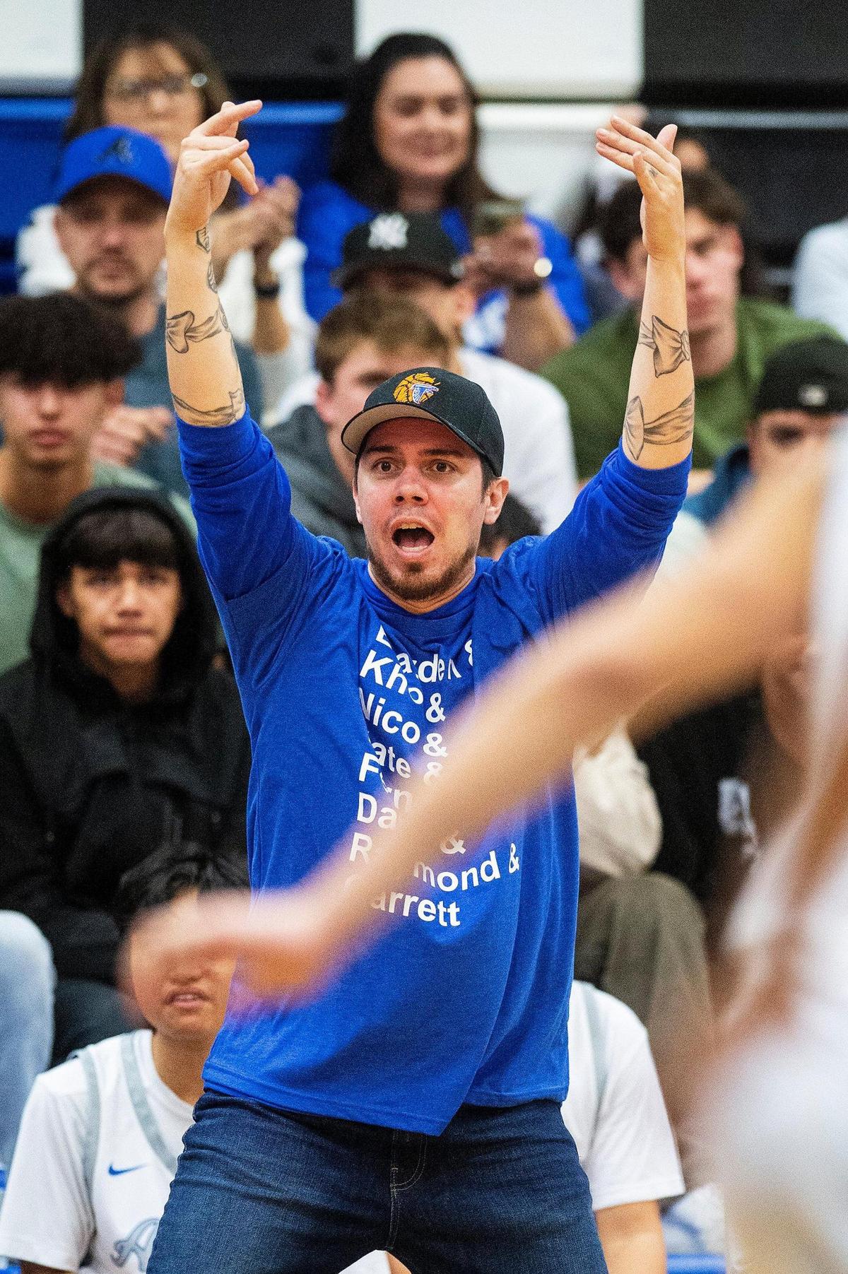 Atwater head coach Kanoa Smith calls out to his players during a game against Golden Valley at Atwater High School in Atwater, Calif., on Monday, Jan. 29, 2024.