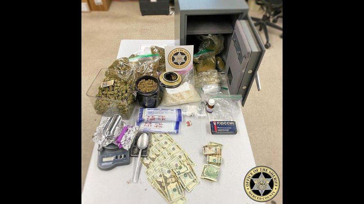 Multiple people were arrested when deputies located drugs and cash during a search of a Hatch Road residence after responding to a report of a shooting on April 21, according to the Merced County Sheriff’s Office. Image courtesy of Merced County Sheriff’s Office.