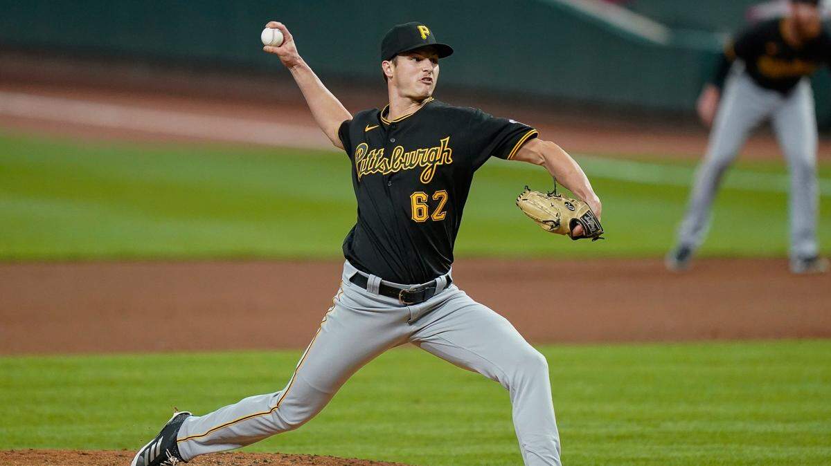 Pittsburgh Pirates pitcher Blake Cederlind throws during the sixth inning Tuesday against the Reds in Cincinnati. It was the major league debut for the former Merced College and Turlock High School star.