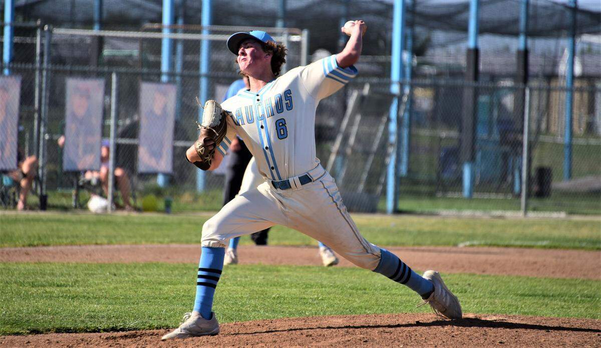 El Capitan High junior Andrew Bakken delivers a pitch during a 9-0 win over Atwater on Wednesday, May 4, 2022 at El Capitan High School.