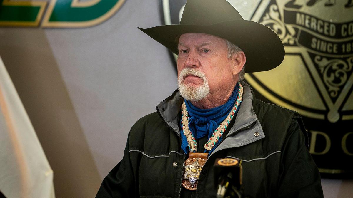Merced County Sheriff Vern Warnke, here at a January 2024 news conference, expressed frustration over voter rejection of a public safety tax that would have helped him fill 26 deputy vacancies.