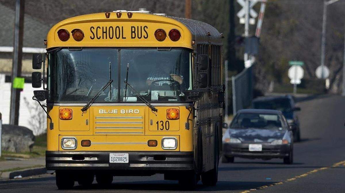 A school bus drives along Glenn Avenue in Merced, Calif., Thursday, Jan. 29, 2015. Merced Sun-Star file image.