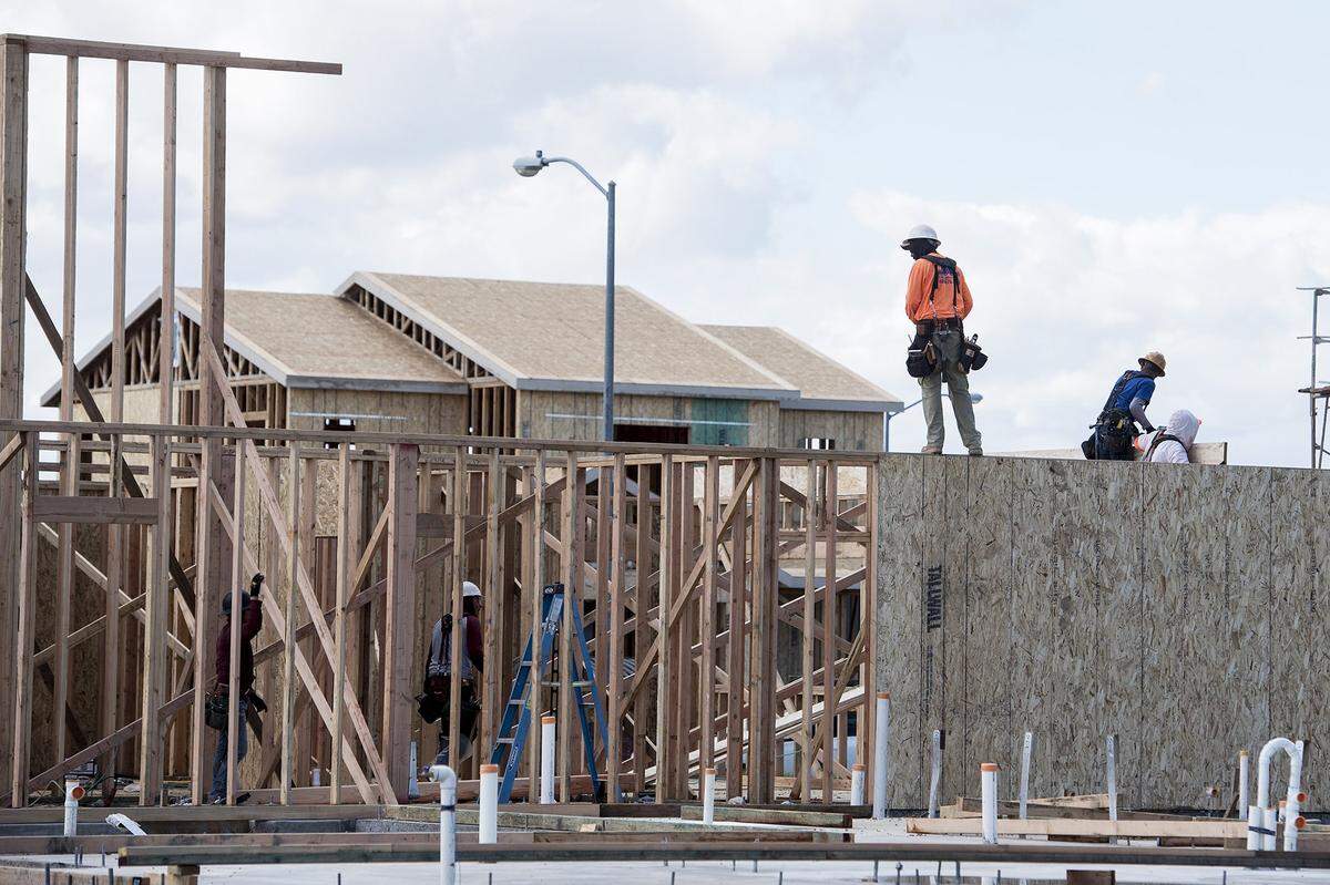 New homes under construction along Sproul Court in Merced, Calif., on Friday, March 8, 2019.