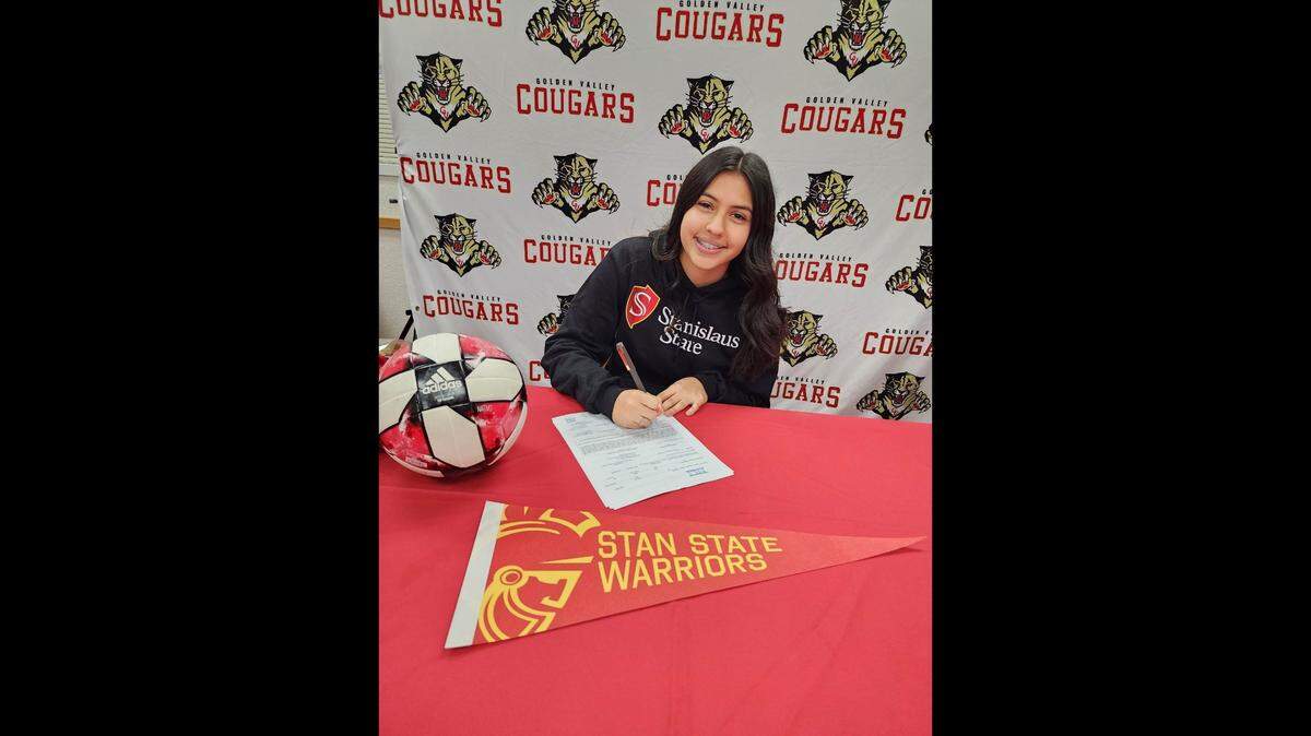 Golden Valley High senior Kayla Perez signed her national letter of intent to play soccer at Stanislaus State on Friday, Jan. 6, 2023 at Golden Valley High School.