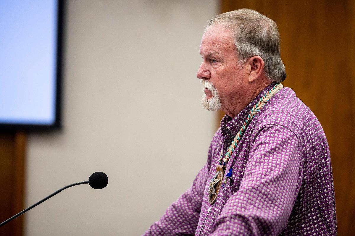 Merced County Sheriff Vern Warnke speaks to county officials about the challenges his agency is experiencing including staffing shortages as staff members leave for neighboring agencies offering better pay and benefits, during the Merced County Board of Supervisors meeting in Merced, Calif., on Tuesday, Nov. 28, 2023.