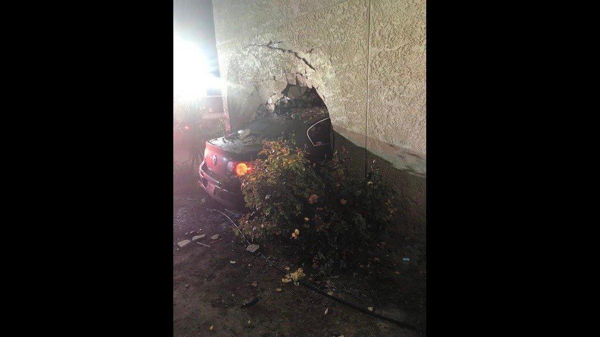 Authorities are investigating a collision after a vehicle crashed into the Pacific Inn motel in Merced on Wednesday, according to the Merced Police Department. Police said the vehicle’s occupants fled the scene. Image courtesy of Merced Police Department.