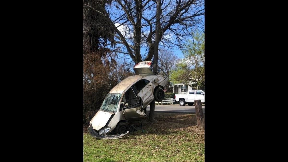 A Los Banos man had to be extricated from a vehicle following a collision in the area of Hunt Road and Highway 140 Wednesday, according to the California Highway Patrol. Authorities said the vehicle collided with a fence, a tree and a power pole. The man was not injured, according to the CHP. Image courtesy California Highway Patrol.