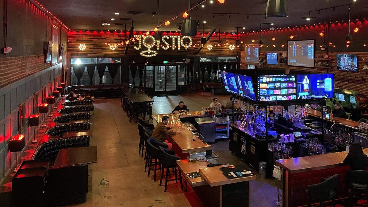 Interior of Joystiq arcade bar, taken from the second floor