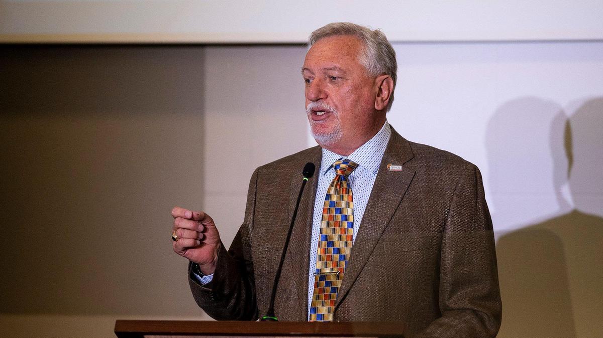 Merced County Superintendent of Schools Dr. Steve Tietjen speaks during the Merced County Schools annual Education Report on Monday, Feb. 27, 2023, at the Merced County Office of Education Downtown Center in Merced, Calif.