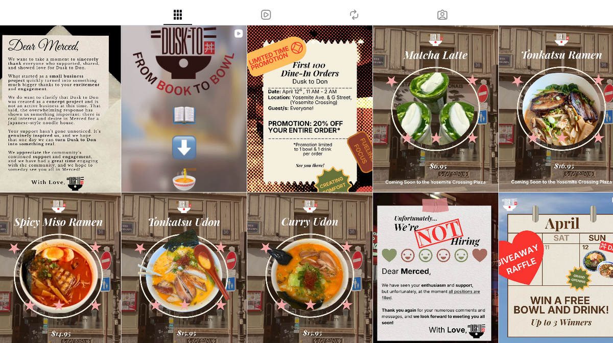 The noodle shop Instagram page was just part of a “small business project.”