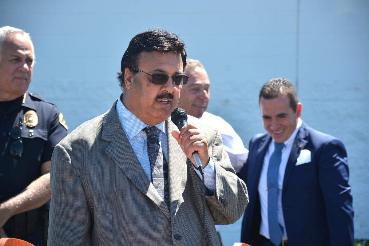 Livingston Mayor Gurpal Samra speaks during a groundbreaking ceremony of Emerald Textile Services, an automated medical laundry facility, Friday, July 12, 2019, at 420 Industrial Drive in Livingston, Merced County, California.