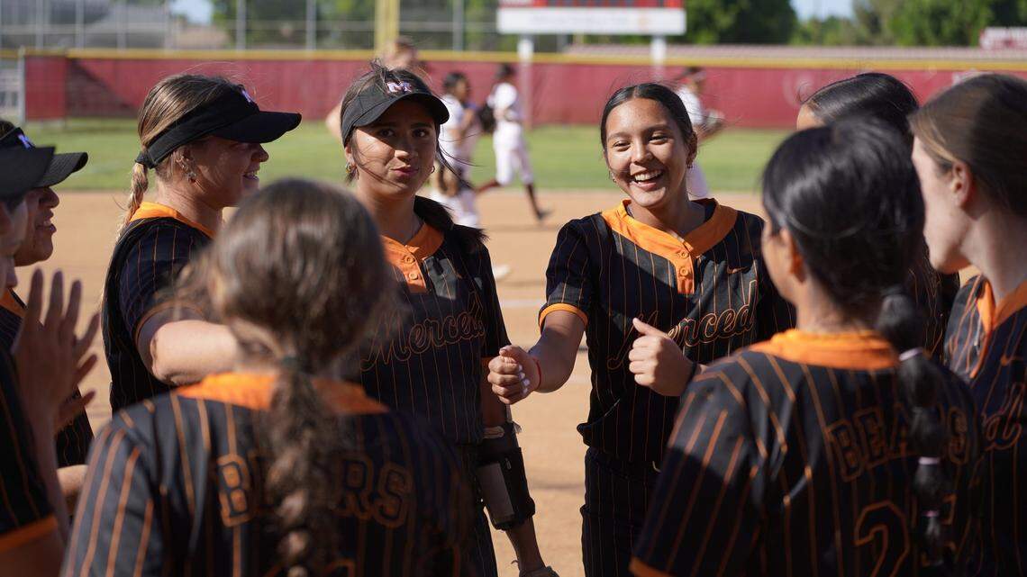 The Merced High softball team is off to a hot start and having fun this season. The team celebrates its 18-0 win over Golden Valley on April 2, 2026.