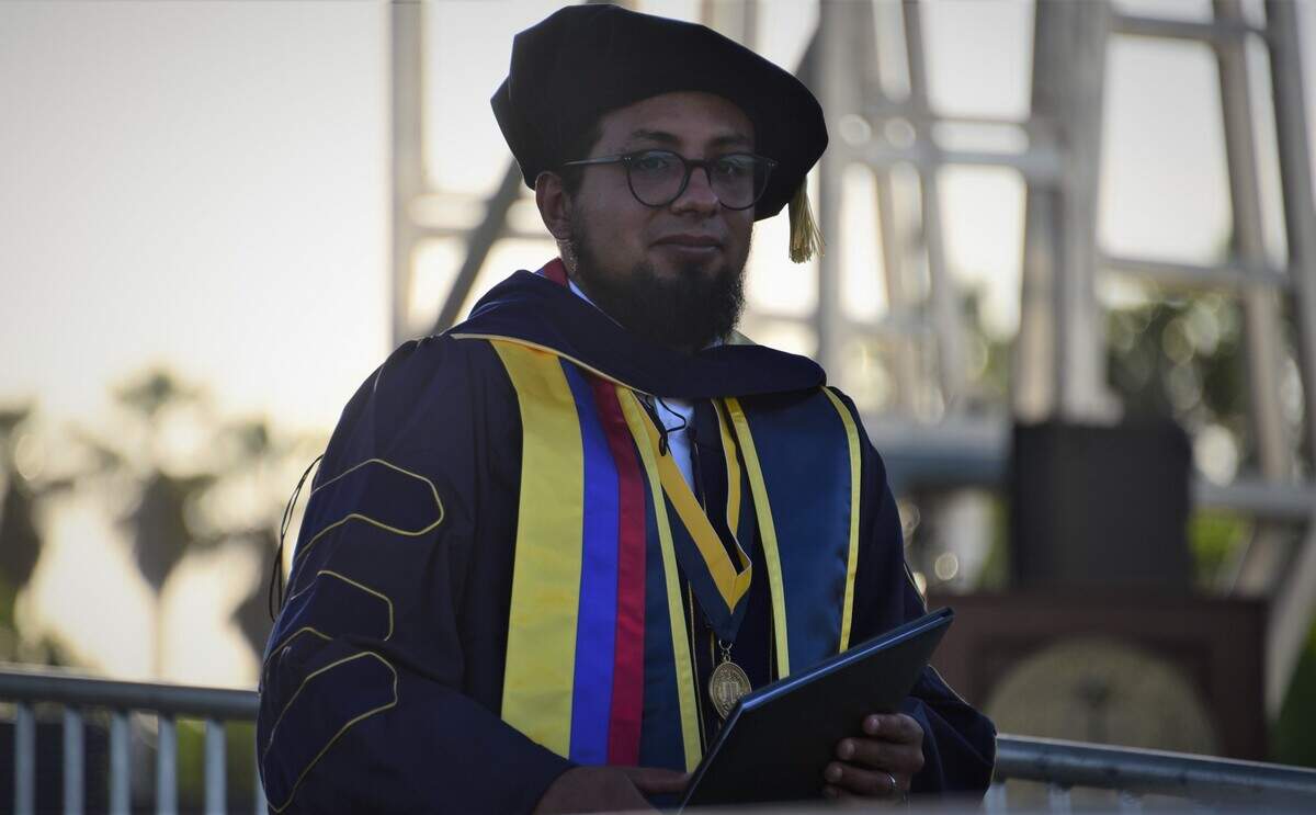 UC Merced’s Felber Arroyaue receives his Ph. D in Philosophy Environmental Systems during UC Merced’s spring commencement ceremony on Friday, May 12, 2023.