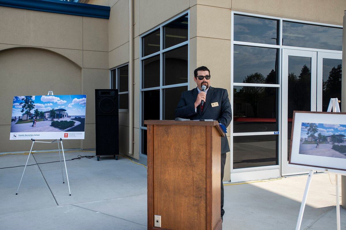 Merced City School District Director of Facilities Bryan Behn, speaks during a ribbon cutting ceremony to celebrate the opening of a new Administrative Services building on the campus of Franklin Elementary School in Merced County, Calif., on Wednesday, July 24, 2024. The roughly 3,500 square foot facility is equipped to support the Franklin Elementary School staff, students and their families.