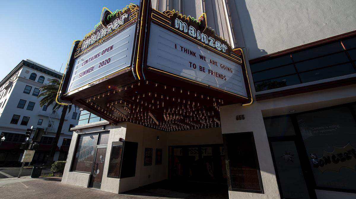 The marquee of the renovated and restored historic Mainzer Theater, located at 655 W. Main Street in Merced, Calif. is shown here.