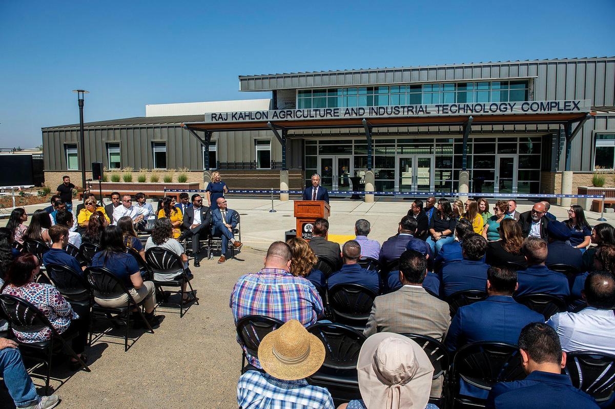 California Attorney General Rob Bonta speaks during a ribbon cutting ceremony for the Raj Kahlon Agriculture and Industrial Technology Complex on the Merced College campus in Merced, Calif., on Thursday, Sept. 15, 2022. According to Merced College, the new 29,000- square-foot facility is state of the art and will allow the college to train additional students for jobs in agriculture as well as industrial technology and other workforce programs.